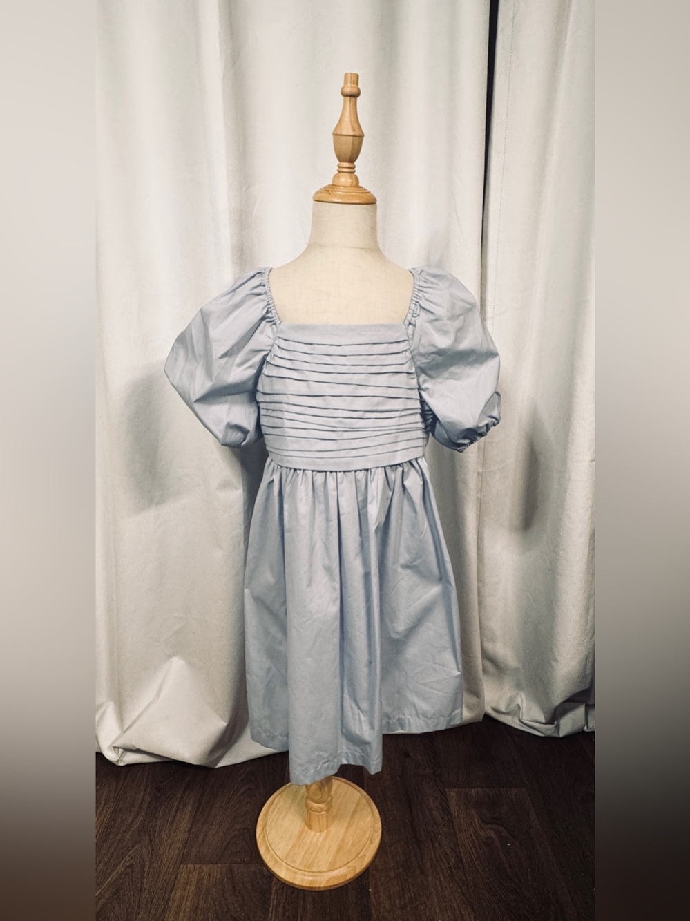Copper Key Light Blue Puff Sleeve Pleated Bodice Dress